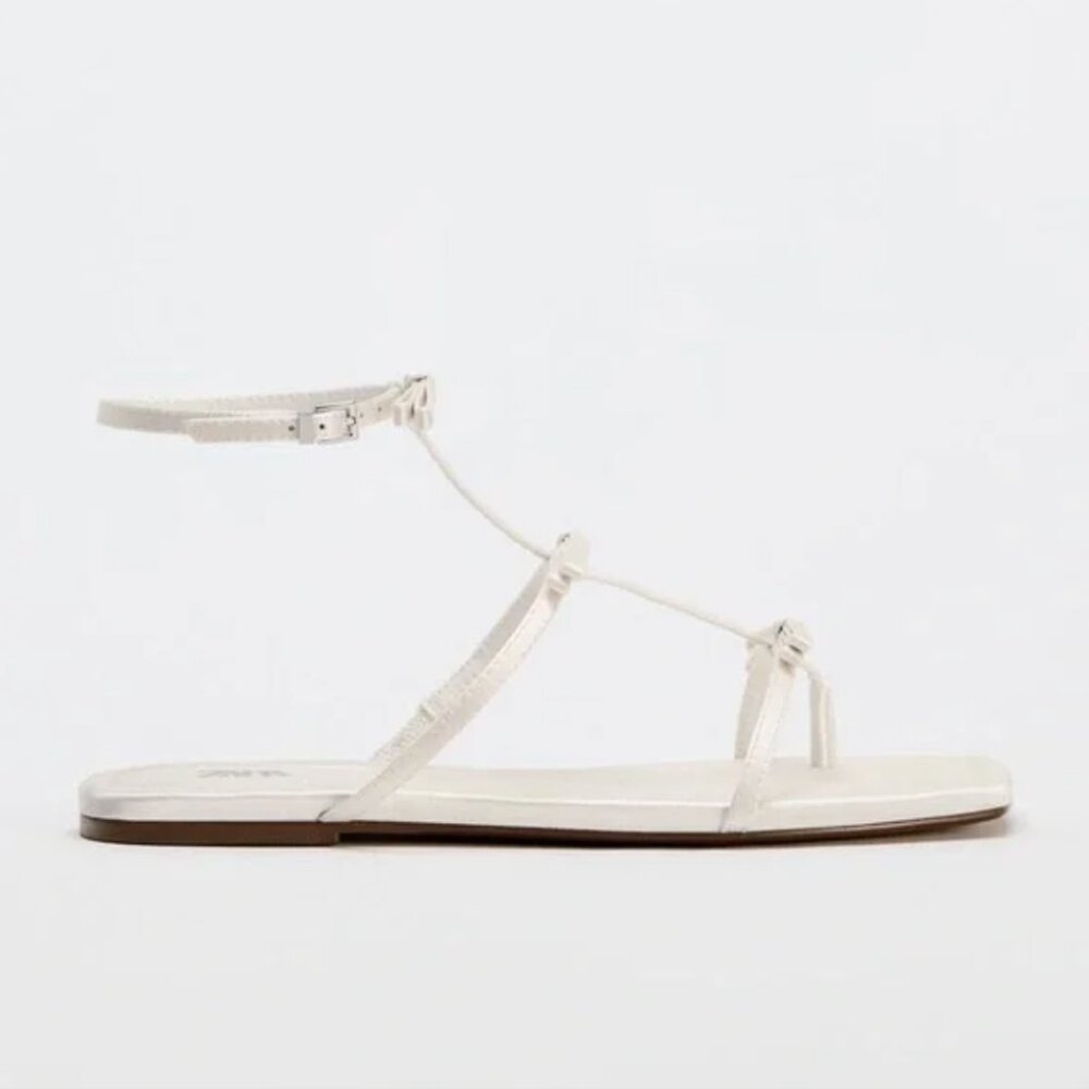 Zara Flat Strappy Sandals with Bow - Picture 2 of 5
